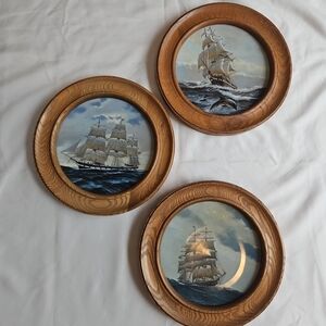 Set Of 3 Charles Lundgren's Golden Age Of Sale Framed Decorative Plates